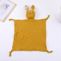 Detailed top view of a yellow cotton gauze baby comforter with a cute bunny head - 30*30 cm / Printed Ginger