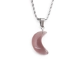 Detail of silver twist chain with crescent purple crystal pendant on white background - Pink Purple