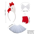 Costume de poulet 4 pièces pour enfants avec serre-tête blanc, crête rouge et jupe tutu - Ensemble Poulet Blanc 3 Pièces + Tutu Blanc