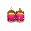 Faceted rectangular crystal pendant with yellow-pink gradient and gold metal setting - 11x18mm / No. 4 (Yellow Green Pink Gradient)