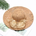 Khaki wide-brim sun hat with delicate lace flower texture and a large sheer bow - Floral Khaki