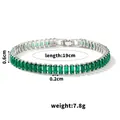 Vintage gun-black bracelet with 19cm emerald green rectangular zircon tennis chain - 19cm / Silver Green Stone