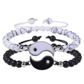 Bracelets faits main Tai Chi Yin Yang avec perles mates noires et turquoises blanches - Ensemble de Bracelets de Couple