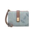 Retro Morandi blue faux leather wallet with leaf print and metal snap button strap - Sky Blue