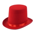 Classic red felt top hat for kids performance with matching satin ribbon band - Red / Size Xs - Hat Circumference 52cm - Hat Height 11cm
