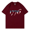 Classic burgundy short sleeve T-shirt with 1776 graphic print and flag pattern - Burgundy 318