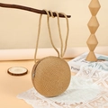 Mini round straw crossbody bag in natural tan with woven strap for beach vacations - 15CM / Brown
