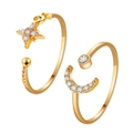 Elegant adjustable gold star and moon open ring set with white cubic zirconia accents - Star and Moon Set (04KC金星星月亮)