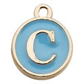 Sky blue enamel letter C pendant with golden edge for DIY bracelet and keychain - Letter C / 1 Piece (12x14mm) / Lake Blue