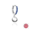S925 sterling silver earring with blue zircon stone and polished silver bead drop - Round Ball / White Gold