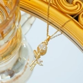 Elegant gold tulip necklace in titanium steel with sparkling crystal zirconia pendant - Gold-White