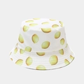 White cotton bucket hat featuring all-over yellow lemon print for summer outdoor wear - M / Lemon White