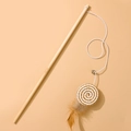 Cat feather wand toy with wooden handle, bell, and yellow woven disc variant - Paper Rope Disk