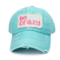 Distressed mint green baseball cap with Beach Crazy patch embroidery and worn-out details - Sky Blue