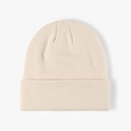 Beige ribbed knit beanie hat with double-layer warmth and classic folded cuff design - Beige