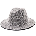 Sparkling silver rhinestone studded fedora hat with black base for stage fashion - M / Silver Full Rhinestone