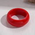 Close-up of wide irregular round resin bangle in vibrant dark red with a glossy finish - Bright Red Extra Wide Thick Closed Ring (7#)