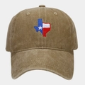 Detailaufnahme der Texas-Flagge Stickerei auf der gewaschenen Baumwoll-Baseballkappe - Khaki