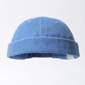 Dettaglio della trama in denim di cotone e della fibbia di regolazione in bronzo del cappello - Taglia unica / Blu