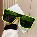 Neon green oversized square sunglasses with dark lenses and silver metal rivets - Green Frame Grey Lens