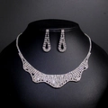 Elegant bridal jewelry set with silver rhinestone fringe necklace and long tassel earrings - TL137/Row Rhinestone Long Earring Set