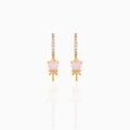 Macro detail of gold-plated heart lollipop earrings with pavé zircons and bow accent - Heart Lollipop (EH00720) / Gold
