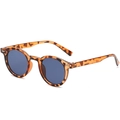 Retro round tortoise frame sunglasses with blue lenses and silver rivets detail - Tortoise Frame Blue Lens