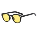 Occhiali da sole ovali retro montatura nera lenti gialle e rivetti per un look di lusso - Montatura Nera Lenti Gialle