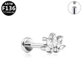 G23 titanium lotus flower labret stud with marquise cubic zirconia stones - Silver Lotus Crown Style (G23LAI141-S)