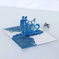 Intricate laser-cut blue glitter 3D wedding card with Mr&Mrs silhouette and lace details - Glitter Royal Blue