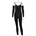 Tuta sexy nera in pizzo con maniche staccabili per feste e look da discoteca - M / Nero