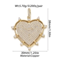 Golden heart pendant necklace with micro-paved white zircons and dimensions shown - Copper
