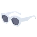 Y2K retro oval sunglasses featuring a thick white frame and dark grey lenses for women - White