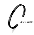 Minimalist 4mm wide C-shaped open cuff bracelet in sleek black stainless steel finish - 4mm Width / Black