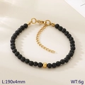 Beaded bracelet with 4mm black volcanic lava stones and gold-plated lobster clasp - Style 4 Golden Black Lava Stone (KB207125-Z)