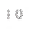 Silver hoop earrings with three oval-cut clear zircons on a white background - 24K / Silver-White Marquise Rhinestone (W80336-SS-4)