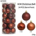 Set of 24 brown 6cm Christmas balls with shiny matte and glitter textures in a tube - 24-Piece Set (6cm) / Coffee