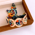 Golden double-layer hollow bangle with colorful ethnic pattern silk fabric insert - Gold Vermilion Ethnic Silk Scarf