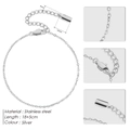 Cavigliera minimalista in acciaio inossidabile argento con chiusura a moschettone ed estensione - Argento