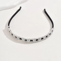 Detail of velvet wrapped headband with sparkling black squares and clear rhinestones - Square Geometric (C7325)