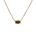 Minimalist gold evil eye necklace with cylindrical pendant on clean white background - Gold Black Eye