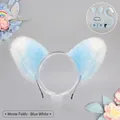 Blue and white handmade plush cat ear headband set with bells and matching tail accessory - One Size / Folded Ear Style - Blue White