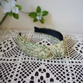 French vintage knotted raffia headband in a green and beige woven pattern for women - Green Series Interwoven Knotted