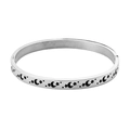 Brazalete de acero inoxidable plateado pulido con motivos celestiales de estrellas y lunas - Acero frotado con aceite