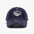 Navy blue distressed baseball cap with white vintage embroidery and ripped details - Navy Blue