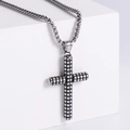 Collana con pendente a croce in acciaio inossidabile retrò hip-hop con trama a griglia nera - [Colore Acciaio] Con Catena 0.35*60cm