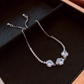 Silver flower zircon bracelet with adjustable pull chain on luxury jewelry box - 44# Silver Three Oval Stones Style
