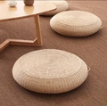 Japanese straw woven tatami floor cushion in beige with handle for zen meditation - Round Edge 6cm Thick / Diameter 40CM