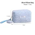 Blue leopard print faux rabbit fur makeup bag with plush heart charm and handle - Blue Pillow Pouch