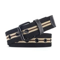 Black canvas belt with beige and brown stripes featuring a matte black buckle - 120cmx3.8cm / Black Striped
